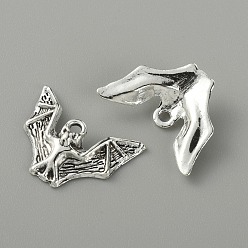Античное Серебро Сплавочные подвески тибетского стиля, летучая мышь прелести, античное серебро, 17x23x3 мм, отверстие : 1.8 мм