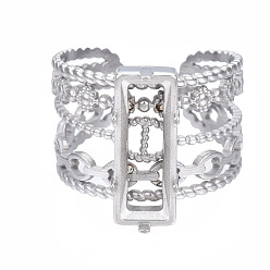 Нержавеющая Сталь Цвет Не тускнеет 304 фурнитура для открытого кольца-манжеты из нержавеющей стали, Настройки колодки кольцо, прямоугольные, цвет нержавеющей стали, размер США 7 3/4 (17.9 мм), лоток : 5x15 мм