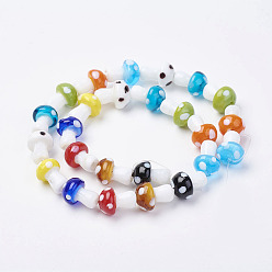 Mixed Color Handmade Lampwork Beads Strands, Mushroom, Mixed Color, 11.5~14.5x9~11mm, Hole: 1mm, about 25pc/strand, 13.54 inch(34.4cm)