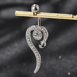 Кристалл Сплав горный хрусталь змея изогнутая штанга кольца для живота, с 304 штифтов из нержавеющей стали, платины и нержавеющая сталь цвет, кристалл, 44.5 мм, штифты : 1.6 мм