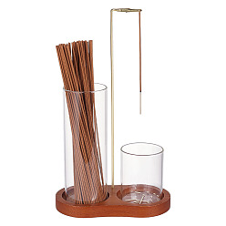 (52) Непрозрачная лаванда Подсвечник со стеклянной и деревянной основой, с железной фурнитурой, колонка, разноцветные, 150x77.5x258 мм