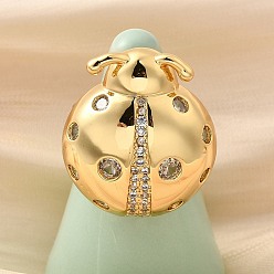 Настоящее золото 16K Открытые манжеты из латуни с микропаве и прозрачным цирконием для женщин, без кадмия и без свинца, божья коровка, реальный 16 k позолоченный, регулируемый; 28.5x25мм