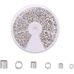 Серебро Зажимные бусины из латуни, трубка, серебряные, 1.5~2.5x1.5~2.5 мм, отверстия: 1~2 мм, около 3153 шт / коробка