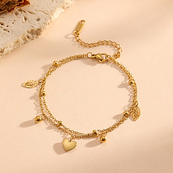 Feuille Bracelets géométriques en acier inoxydable à plusieurs rangs pour femmes, or, feuille, 304 pouce (2 cm)