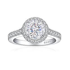 Прозрачный 925 Кольца с простой полосой из стерлингового серебра с микропаве и кубическим цирконием, Реальная платина, плоско-круглые, прозрачные, размер США 7 (17.3 мм)