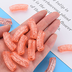 Light Salmon Transparent Crackle Acrylic Beads, Curved Tube, Light Salmon, 35x11.5x13.5mm, Hole: 3.5mm, about 148pcs/500g