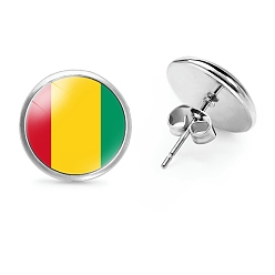 Разноцветный Плоские круглые стеклянные серьги-гвоздики на тему национального флага, серьги из платинового сплава, красочный, 12 мм