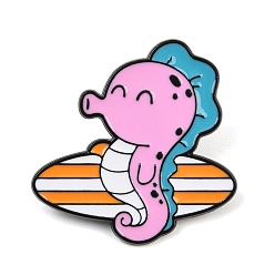 Sea Horse Эмалированные значки с морскими животными, Черные металлические застежки для значков на лацкан для рюкзака или одежды, серфинг морской конек, 30x30 мм