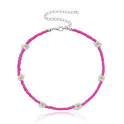 Фуксиновый Ожерелья из стеклянных бус в виде цветка маргаритки в стиле бохо с цепочками на концах из сплава, красно-фиолетовые, 15.75 дюйм (40 см)