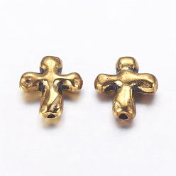 Античное Золото Сплавочные овальные бусины тибетского стиля , крестик, без свинца, без никеля и без кадмия, античное золото , 14x12.5x4 мм, отверстие : 2 мм