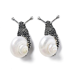 Античное Серебро Улитка белая натуральная раковина ископаемая брошь булавка, булавка из сплава для рюкзака одежды, античное серебро, 53~59x25~30x20~25 мм