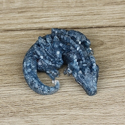 Синий Авантюрин Украшение для дисплея дракона из смолы, с окрашенными и нагретыми натуральными синими авантюриновыми чипсами внутри статуэток для украшения домашнего офиса, 90x100x40 мм