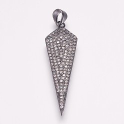 Gunmetal Brass Micro Pave Cubic Zirconia Pendants, Triangle, Gunmetal, 36x11x3mm, Hole: 3x5mm
