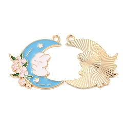 Темно-Голубой Подвески из эмали и сплава, без кадмия, без никеля и без свинца, золотые, луна с шармом кролика, глубокое синее небо, 28.5x28x1.5 мм, отверстие : 2 мм