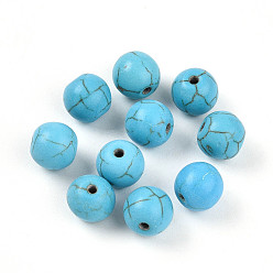 Светло-Голубой Синтетические бирюзовые бусины, круглые, окрашенные, Небесно-голубой, 8x7.5 мм, отверстие : 1.5 мм
