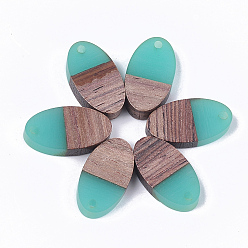 Средний Бирюзовый Подвески из смолы и ореха, овальные, средне бирюзовый, 20x11x3.5 мм, отверстие : 1.8 мм