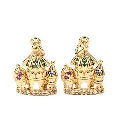 Замок Латунные микро проложить кубического циркония подвески, без кадмия и без свинца, стойки покрытие, долговечный, с целью перехода в кольце, реальный 18 k позолоченный, замок, 17.5x13x4 мм, отверстие : 3.5 мм