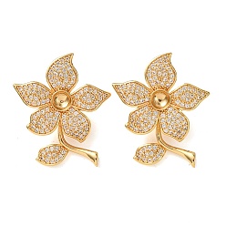 Настоящее золото 18K Латунный микро pave прозрачный кубик циркония подвески, цветок, с полукруглыми оправами для кабошонов, реальный 18 k позолоченный, 30.5x26x12 мм, отверстие : 1.5 мм