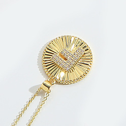 Letter F Латунные микро проложить кубического циркония ожерелья, плоские круглые с буквы, Буква F, 17.72 дюйм (45 см)