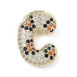 Letter C Латунные микро проложить кубического циркония подвески, долговечный, стойки покрытие, письмо амулеты, реальный 18 k позолоченный, буква С, 21.5x15x6 мм, отверстие : 5.2x3 мм