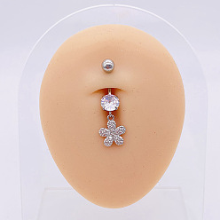 Цветок 304 Кольца для пупка из нержавеющей стали с микропаве из кубического циркония, цвет нержавеющей стали, цветок, 10 мм, штифты : 1.6 мм, Руководитель: 5 mm