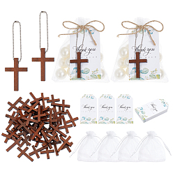 (52) Непрозрачная лаванда Наборы для самостоятельного изготовления подвесок в виде крестов., В комплект входят 120 подарочные мешочки из органзы., 120 деревянные подвески, 120железные шариковые цепи, 120шт. бумажных подарочных этикеток с благодарностью, 1 связка джутового шнура, разноцветные, 42.5x29x5 мм, отверстие : 1.8 мм