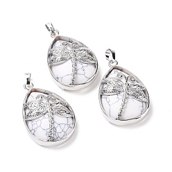 Говлит Природные подвески Говлит, с латунной фурнитурой платинового цвета, без свинца и без кадмия, слезинка с подвесками в виде стрекоз, 40~40.5x26~26.5x9~9.5 мм, отверстие : 5x7 мм