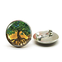 Платина Штифт из сплава, стеклянная плоская круглая брошь с деревом жизни, платина, 25 мм