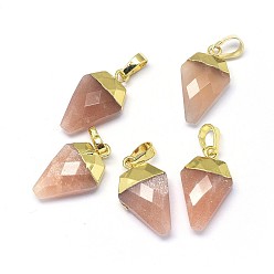 Sonnenstein Natürliche Sonnensteinanhänger, mit langlebigen Messingbeschlägen, facettiert, Raute , golden, 18x11x5 mm, Bohrung: 3.5x5.5 mm