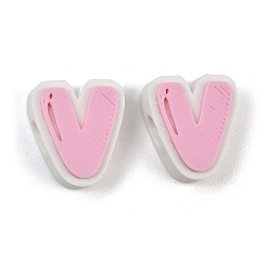 Letter V Cuentas de plástico europeo, abalorios de grande agujero, rosa, letra v, 17.5~18x8~20x8 mm, agujero: 4.5 mm