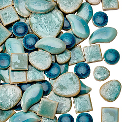 Teal 500G 4 Styles Handmade Porcelain Cabochons, Mosaic Tiles, for Home Decoration or DIY Crafts, Teal, 19~40x5~6.5mm, 125g/style 
