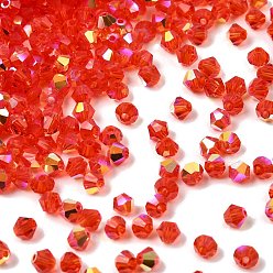 Малиновый Прозрачный Electroplate стеклянные бусины, двухконусные, с половиным покрытием, граненые, малиновый, 4x3.5 мм, отверстие : 0.8 мм, около 720 шт / упаковка