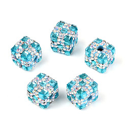 Небесно-голубой Бусины из полимерной глины со стразами и квадратным акрилом, сверкающие кубические бусины для самодельных украшений и украшений для ручек, голубой, 15~15.5x15~15.5x15~15.5 мм, отверстие : 4 мм
