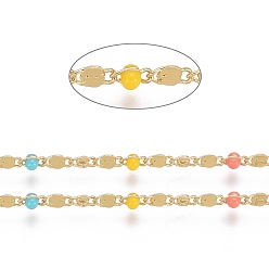 Colorful Handmade Brass Lumachina Chains, Snail/Scroll Chains, with Enamel and Spool, Soldered, Long-Lasting Plated, Real 18K Gold Plated, Colorful, 3x2x1mm, 3x2x2mm, about 32.8 Feet(10m)/roll
