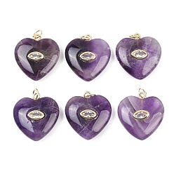 Аметист Подвески из натурального аметиста , подвески в форме сердца с латунной микрофиброй и фианитами, реальный 18 k позолоченный, долговечный, стойки покрытие, без кадмия и без свинца, 22x20x6.5 мм, Перейти кольцо: 5x1 мм, внутренний диаметр: 3 мм
