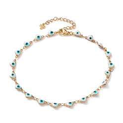 Золотой 304 из нержавеющей стали браслеты, с застежками эмали и когтя омара, сердце с сглаза, белые, золотые, 9-5/8 дюйм (24.5 см)