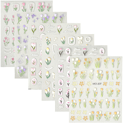 (52) Непрозрачная лаванда 6 листы 6 стили узор тюльпана самоклеящиеся наклейки для ногтей для домашних животных наклейки, для украшения ногтей, разноцветные, 9.2~10x7.2~8x0.02~0.05 см, наклейка: 3~16x3~14 мм, 1 лист / стиль