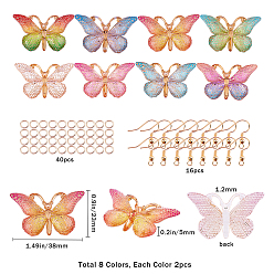 Golden DIY Butterfly Acrylic Earring  Making Kits, include Transparent Acrylic Pendants, Brass Earring Hooks & Open Jump Rings, Golden, Pendants: 23x38x5mm, hole: 1.2mm, 16pcs/box