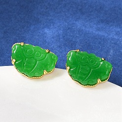 Золотой Латунь серьги, со стеклом, стойки покрытие, долговечный, полукруглый, золотые, 12.5x18 мм