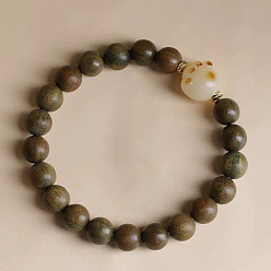 Коричневый Браслеты из круглых бусин из гваякового дерева для мужчин и женщин, с бусиной в виде отпечатка лапы из смолы, кофе, 6-7/8 дюйм (17.5 см)