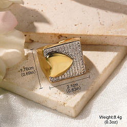 Сердце Латунные кольца из манжеты с прозрачным цирконием, золотые, сердце, внутренний диаметр: регулируемый