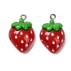 Клубника Подвески из непрозрачной смолы с изображением фруктов, с железной платиной петлей, клубника, 25x16x8 мм, отверстие : 2 мм