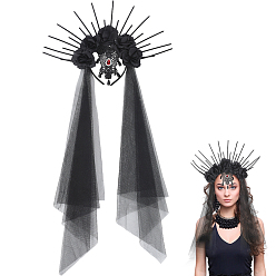 Черный Платье невесты из полиэстера со стразами на Хэллоуин, свадебная фата, повязка на голову, с шариками из АБС и ПП пластика, чёрные, 775x393x11.5 мм