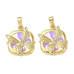 Фиолетовый Латунные микро проложить кубического циркония подвески, с эмалью, бабочка, реальный 18 k позолоченный, фиолетовые, 18.5x17x2.5 мм, отверстие : 2.5x5 мм