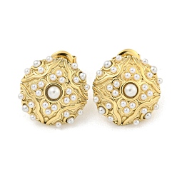 Настоящее золото 14K Ионное покрытие (ip) 304 серьги-гвоздики из нержавеющей стали, круглые женские украшения из искусственного жемчуга, круглые, реальный 14 k позолоченный, 16 мм