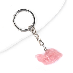 Rose Quartz Rose Quartz with Metal Keychain, Snail, 7cm