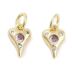 Pink Латунные микро проложить кубического циркония прелести, без кадмия, без никеля и без свинца, с целью перехода в кольце, сердце, реальный 18 k позолоченный, розовые, 10x6.5x2.5 мм, отверстие : 3 мм