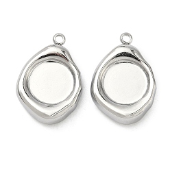 Плоский Круглый 304 Настройки кабошон из нержавеющей стали кулон, плоско-круглые, 21x15x5 мм, отверстие : 1.6 мм, Размер лотка: 10 мм
