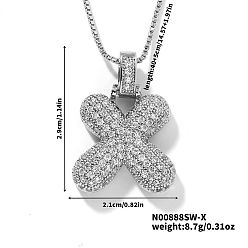 Letter X Элегантные латунные микропаве прозрачные кубические цирконии 3d начальные ожерелья, идеальный подарок для нее, платина, Письмо X, 15.75 дюйм (40 см)