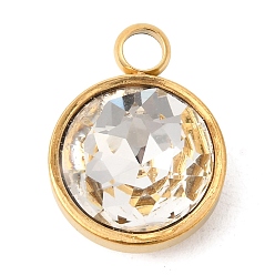 Прозрачный Тематика камней по знаку зодиака апрель 304 подвески из нержавеющей стали, плоский круглый шарм, с k 9 стеклом, полировка, ионное покрытие (ip), граненые, прозрачные, 16x12x7 мм, отверстие : 2.7 мм